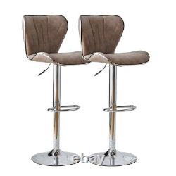 Set of 2 Retro Brown Bar Stools Swivel Gas Lift PU Leather Breakfast Chairs