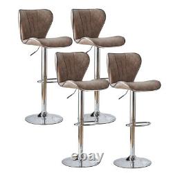 Set of 2 Retro Brown Bar Stools Swivel Gas Lift PU Leather Breakfast Chairs