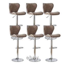 Set of 2 Retro Brown Bar Stools Swivel Gas Lift PU Leather Breakfast Chairs