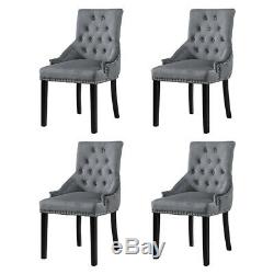 Set of 2 Velvet Dining Chairs Knocker Fabric Studded Dining Room Kitchen Grey BN