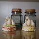 Set Of 2 Vintage Duck Lids Withjars + Corks Goose Kitchen Decor & Storage