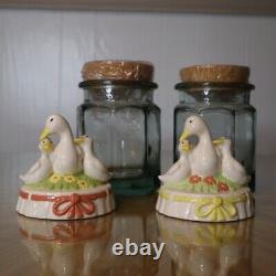 Set of 2 Vintage Duck Lids WithJars + Corks Goose Kitchen Decor & Storage