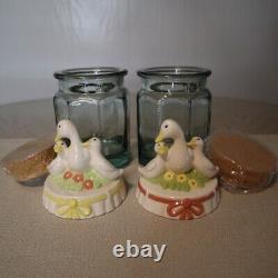 Set of 2 Vintage Duck Lids WithJars + Corks Goose Kitchen Decor & Storage