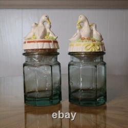 Set of 2 Vintage Duck Lids WithJars + Corks Goose Kitchen Decor & Storage