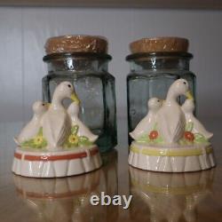 Set of 2 Vintage Duck Lids WithJars + Corks Goose Kitchen Decor & Storage