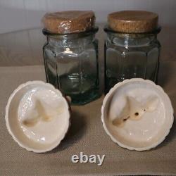 Set of 2 Vintage Duck Lids WithJars + Corks Goose Kitchen Decor & Storage