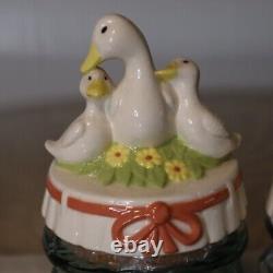 Set of 2 Vintage Duck Lids WithJars + Corks Goose Kitchen Decor & Storage