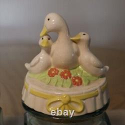 Set of 2 Vintage Duck Lids WithJars + Corks Goose Kitchen Decor & Storage