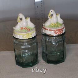 Set of 2 Vintage Duck Lids WithJars + Corks Goose Kitchen Decor & Storage