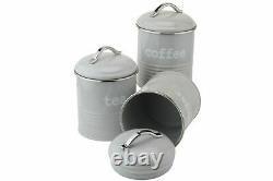 Set of 3 Airtight Round Tea Sugar and Coffee Kitchen Storage Canisters Jars Grey