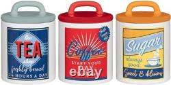Set of 3 Retro Canister Set-Tea/Coffee/Sugar Storage Jars Kitchen Essentials