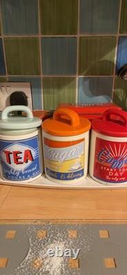 Set of 3 Retro Canister Set-Tea/Coffee/Sugar Storage Jars Kitchen Essentials