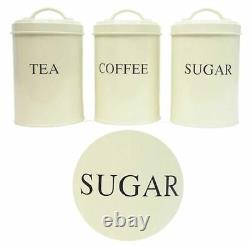 Set of 3 Tea Coffee Sugar Canisters Jars Storage Air Tight Container Kitchen