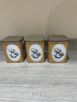 Set of 3 Vintage Tin Canisters Jars Metal Miss Petticoat Design