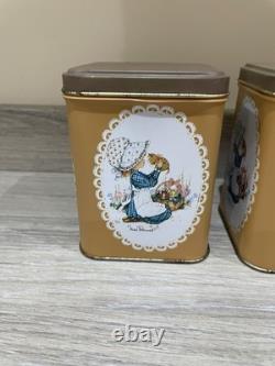 Set of 3 Vintage Tin Canisters Jars Metal Miss Petticoat Design