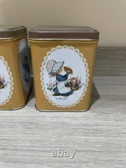 Set of 3 Vintage Tin Canisters Jars Metal Miss Petticoat Design