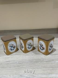 Set of 3 Vintage Tin Canisters Jars Metal Miss Petticoat Design