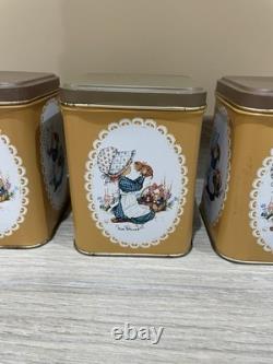 Set of 3 Vintage Tin Canisters Jars Metal Miss Petticoat Design