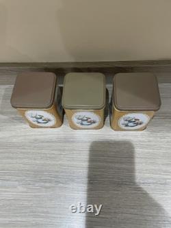 Set of 3 Vintage Tin Canisters Jars Metal Miss Petticoat Design