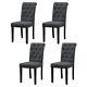 Set Of 4 Dining Chairs Dark Grey Fabric Padded Seat Button Tufted Home Kitchen
