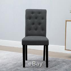 Set of 4 Dining Chairs Dark Grey Fabric Padded Seat Button Tufted Home Kitchen