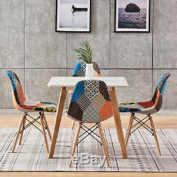 Set of 4 Dining Chairs Patchwork Padded Seats Wood Legs Office Home Kitchen UK
