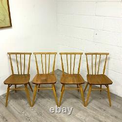 Set of 4 Ercol Model 391 All Purpose Elm and Beech Dining Kitchen Chairs Vintage