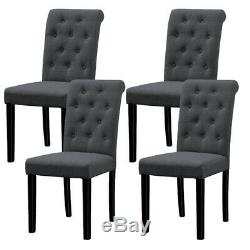 Set of 4 Fabric Dining Chairs Padded Button Tufted Dining Room Kitchen High Back