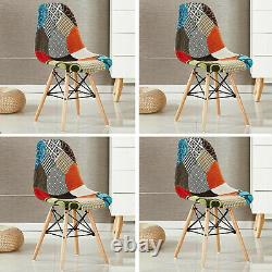 Set of 4 Fabric Dining Chairs Tulip Patchwork Wood Legs Home Kitchen Dining Room