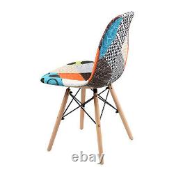 Set of 4 Fabric Dining Chairs Tulip Patchwork Wood Legs Home Kitchen Dining Room