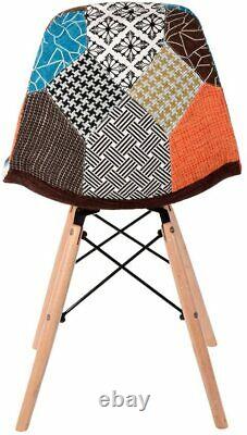 Set of 4 Fabric Dining Chairs Tulip Patchwork Wood Legs Home Kitchen Dining Room