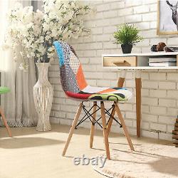 Set of 4 Fabric Dining Chairs Tulip Patchwork Wood Legs Home Kitchen Dining Room