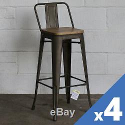 Set of 4 Gun Metal Grey Industrial Bar Stool Breakfast Kitchen Bistro Vintage