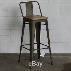 Set of 4 Gun Metal Grey Industrial Bar Stool Breakfast Kitchen Bistro Vintage