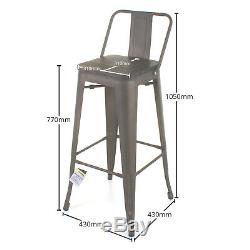 Set of 4 Gun Metal Grey Industrial Bar Stool Breakfast Kitchen Bistro Vintage