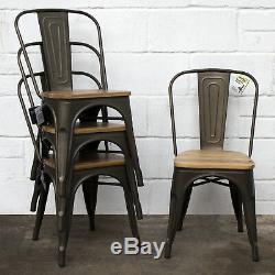 Set of 4 Gun Metal Grey Industrial Dining Chair Kitchen Bistro Cafe Vintage Seat