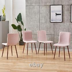 Set of 4 Pink Dining Chairs Fabric Padded Seat Metal Legs Home Office Lounge BN