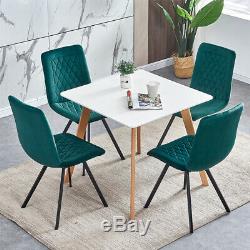 Set of 4 Velvet Dining Chairs High Back Metal Legs Kitchen Dining Room Green UK