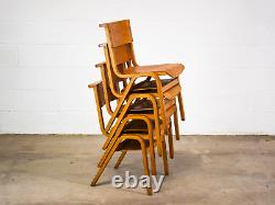 Set of 4 Vintage Mid Century Plywood Stacking School Kitchen Chairs