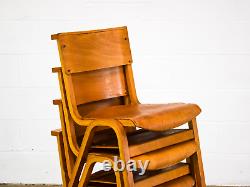 Set of 4 Vintage Mid Century Plywood Stacking School Kitchen Chairs