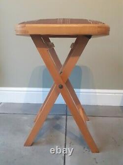 Set of 4 Vintage Retro Drevounia Folding Wooden Stools Padded Fabric Top