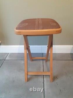 Set of 4 Vintage Retro Drevounia Folding Wooden Stools Padded Fabric Top