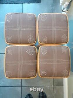 Set of 4 Vintage Retro Drevounia Folding Wooden Stools Padded Fabric Top
