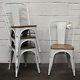Set Of 4 White Metal Industrial Dining Chair Kitchen Bistro Cafe Vintage Seat