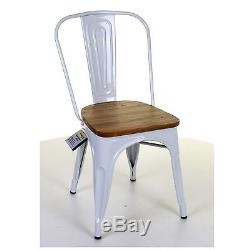 Set of 4 White Metal Industrial Dining Chair Kitchen Bistro Cafe Vintage Seat