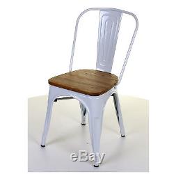 Set of 4 White Metal Industrial Dining Chair Kitchen Bistro Cafe Vintage Seat