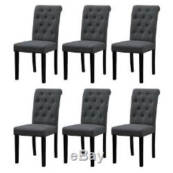 Set of 6 Dark Grey Dining Chairs Button Tufted Padded Seat Wood Legs Living Room