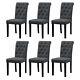 Set Of 6 Dark Grey Dining Chairs Button Tufted Padded Seat Wood Legs Living Room