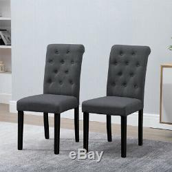 Set of 6 Dark Grey Dining Chairs Button Tufted Padded Seat Wood Legs Living Room