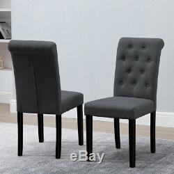 Set of 6 Dark Grey Dining Chairs Button Tufted Padded Seat Wood Legs Living Room